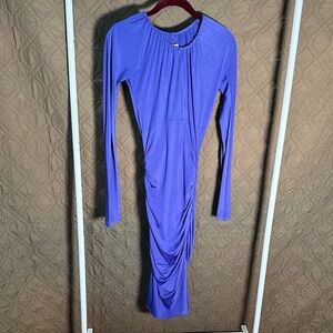 Victoria Beckham Long Sleeve Ruched Midi Dress in Violet Blue